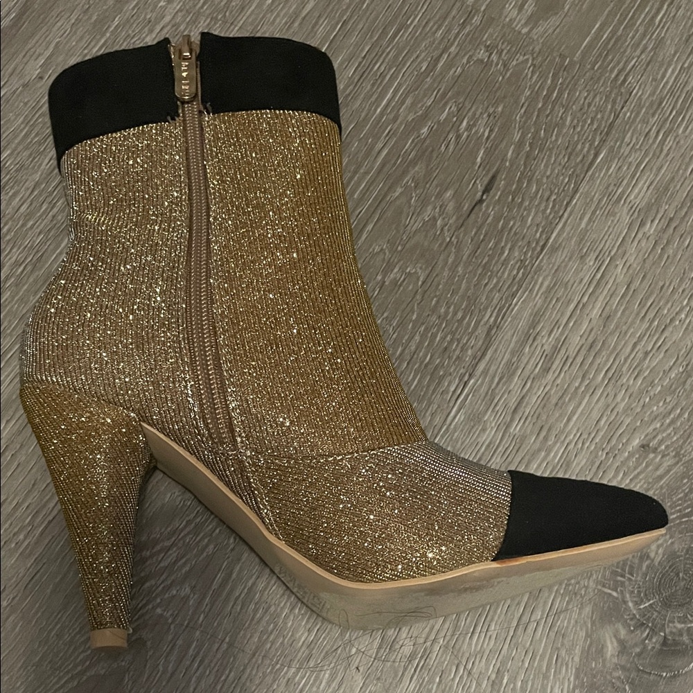Women’s Elegant Gold Glitter and Black Faux Velvet Ankle Boots - Picture 3 of 6